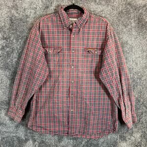 Carhartt Shirt Mens Large Red Plaid Button Down Longsleeve S193 Pockets Workwear
